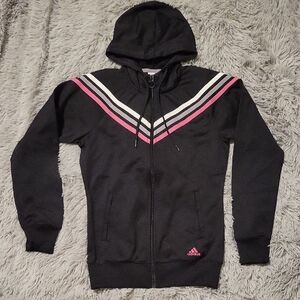 Adidas Black Hoodie with Pink and White Stripes
